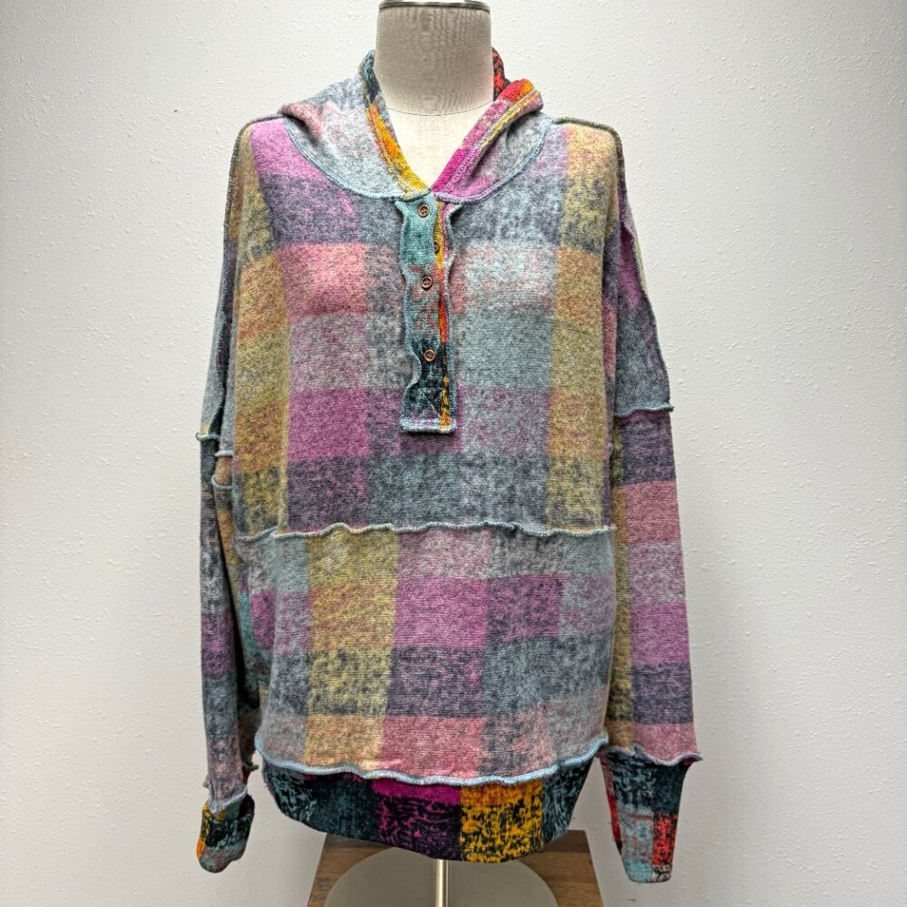 Bibi Brushed Plaid Buttoned Pullover Oversized Ho… - image 4